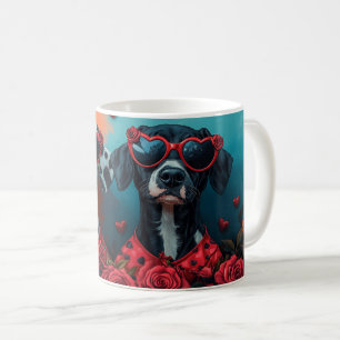 Caneca De Café Dálmata Com Rosas Do Coração Dia Dos Namorados
