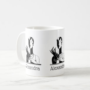 Caneca De Café Dama Art Déco Vintage com Pérolas Preto Transp