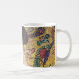Caneca De Café Dama Art Nouveau Antiga com Leque em Pintura