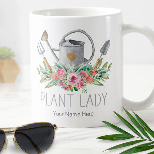 Caneca De Café Dama das Plantas Boho Aquarela Humor de Jardineiro