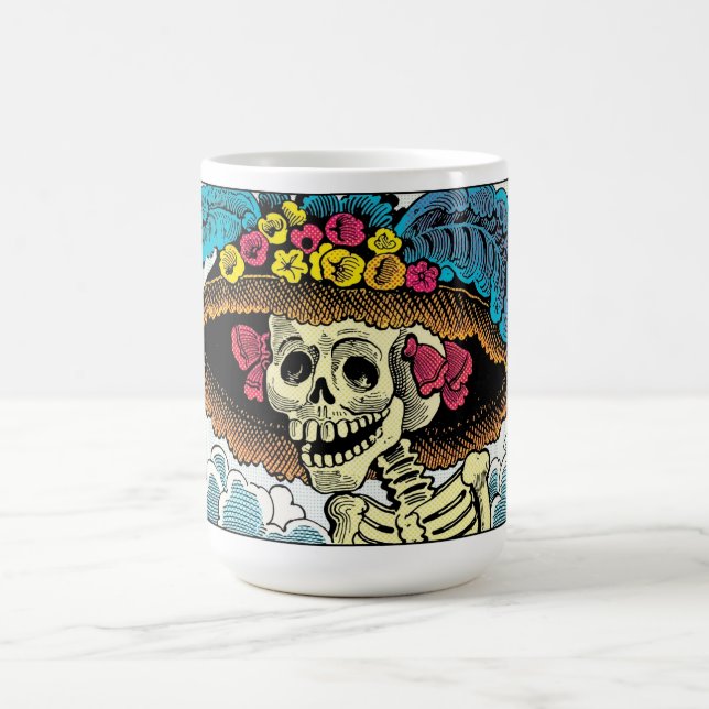 Caneca De Café Dama de Crânio Açucarado com Chapéu Floral de Sol  (Centro)