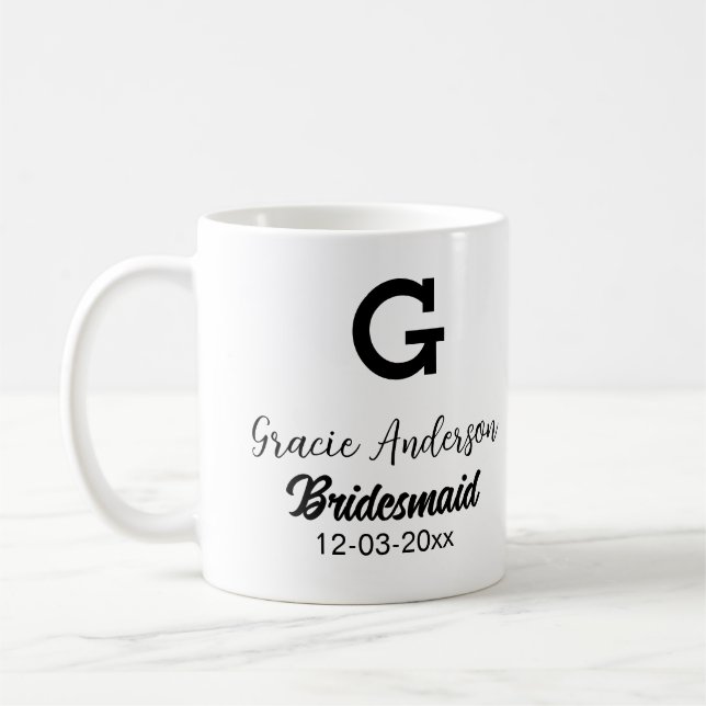 Caneca De Café Dama de honra adicionar nome monograma simples min (Esquerda)