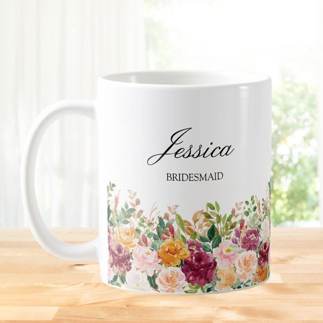 Caneca De Café Dama de Honra Flor de Rosa em Aquarela com Monogra (In situ)