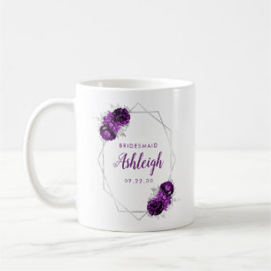 Caneca De Café Dama de Honra Moldura Geométrica Prateada Floral R