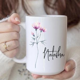 Caneca De Café Dama de honra Nome da mãe no aniversário com flo
