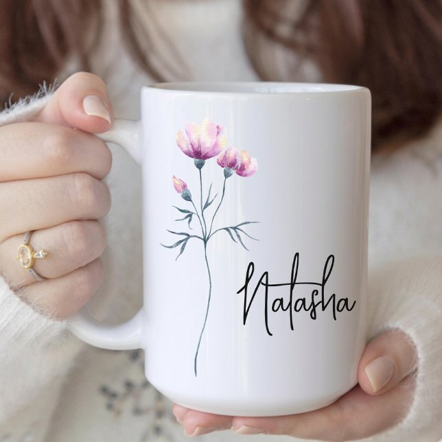 Caneca De Café Dama de honra | Nome da mãe no aniversário com flo (Personalized Name Floral Mug Gift for Mom Grandma, Birthday, Graduation or Bridesmaids)