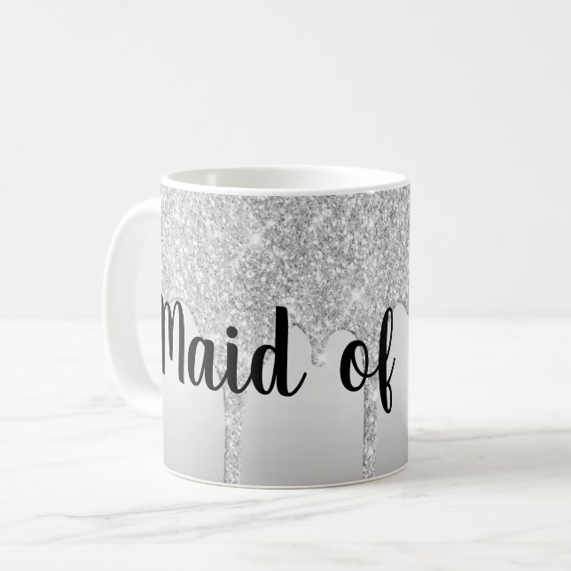 Caneca De Café Dama de Honra Prateada com Brilho (Frente Esquerda)