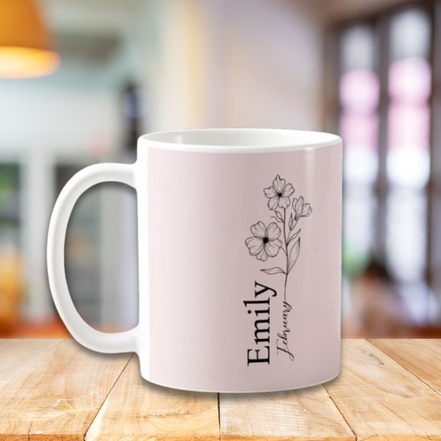 Caneca De Café Dama de honra Primrose Flor do mês de nascimento F (Bridesmaid Primrose Birth Month Flower February Coffee Mug)