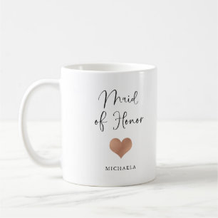 Caneca De Café Dama de Honra Script Moderno e Coração