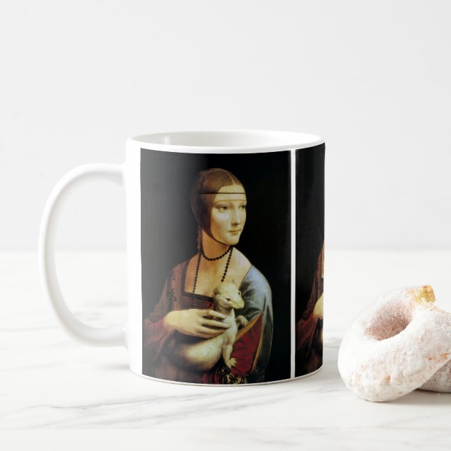 Caneca De Café Dama de Leonardo da Vinci com um Ermine (Com Donut)