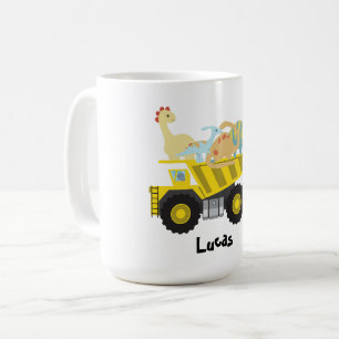 Caneca De Café Dama de trator de dinossauro bonito azul DIY NAme