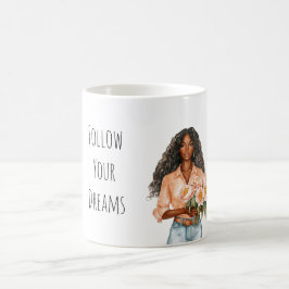 Caneca De Café Dama Preta Sonhos Florais Pretty Peach