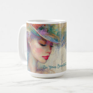 Caneca de Café Dama Vintage Elegante com Chapéu da