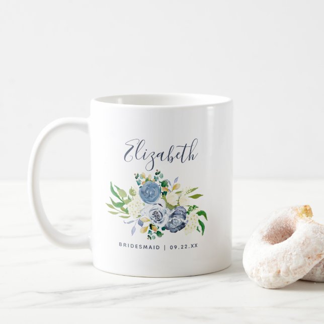 Caneca De Café Damas de Honra Azul Marfim Floral Casamento Person (Com Donut)