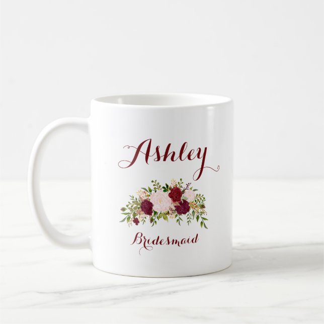 Caneca De Café Damas de honra com Marsala Pessoalizado Rosa Flora (Esquerda)