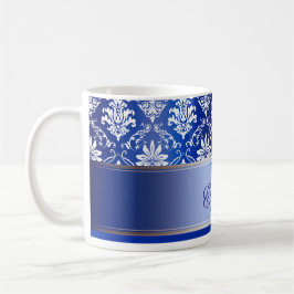 Caneca De Café Damasco azul e branco do monograma