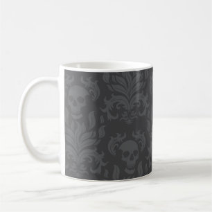 Caneca De Café Damasco com chamas crônicas em tons de cinza