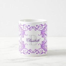 Caneca De Café Damasco da violeta do monograma