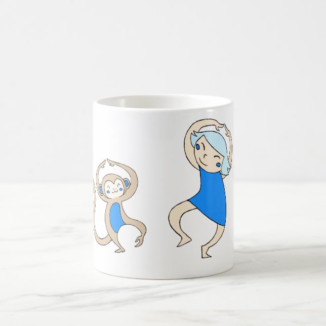 Caneca De Café Dança dos macacos Azul-inchados (Centro)