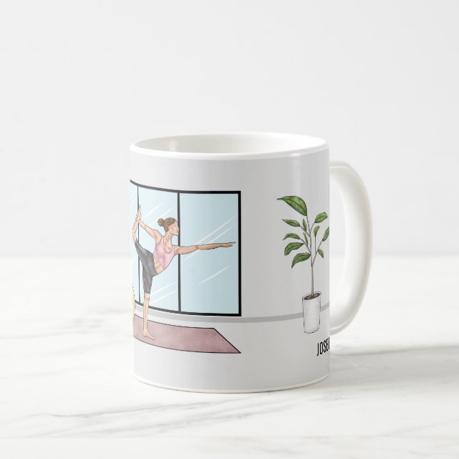 Caneca De Café Dançarina Pose Yoga Natarajasana Com Nome Personal (Frente Esquerda)