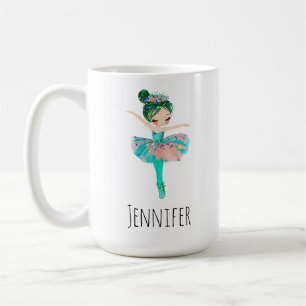 Caneca De Café Dançarina Rosa E Aqua Ballerina