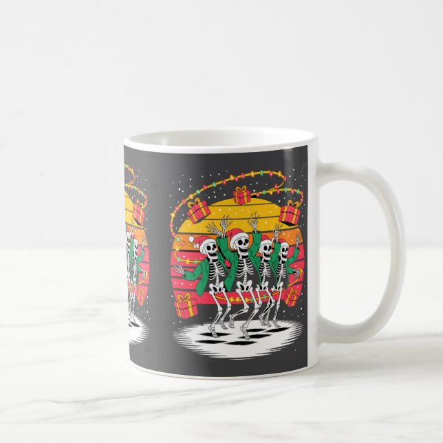 Caneca De Café Dancing Skeletons With Santa Hats Christmas Lights (Direita)