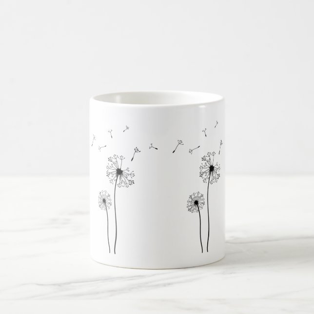 Caneca De Café Dandelion preto e branco soprando no vento (Centro)