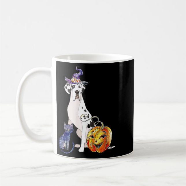 Caneca De Café Dane Grande do Halloween Cachorro Harlequim (Esquerda)