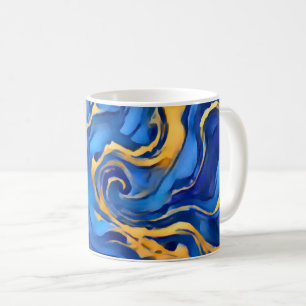 Caneca De Café Danse Royale Azul Real Rico Dourado Fluido Abstrat