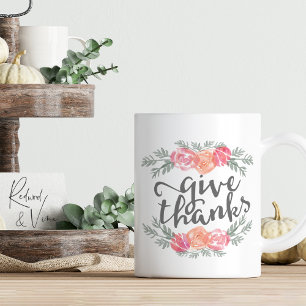 Caneca De Café Dar Obrigados Ação de Graças Floral de Watercolo