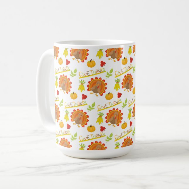 CANECA DE CAFÉ DAR OBRIGADOS DE FOLHAS DE PUMPKINS DE LARANJA DE  (Frente Esquerda)