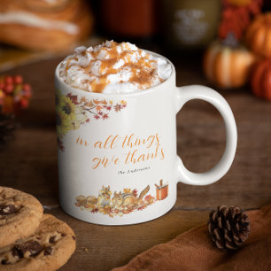 Caneca De Café Dar Obrigados   Monograma de Ação de Graças de Aqu