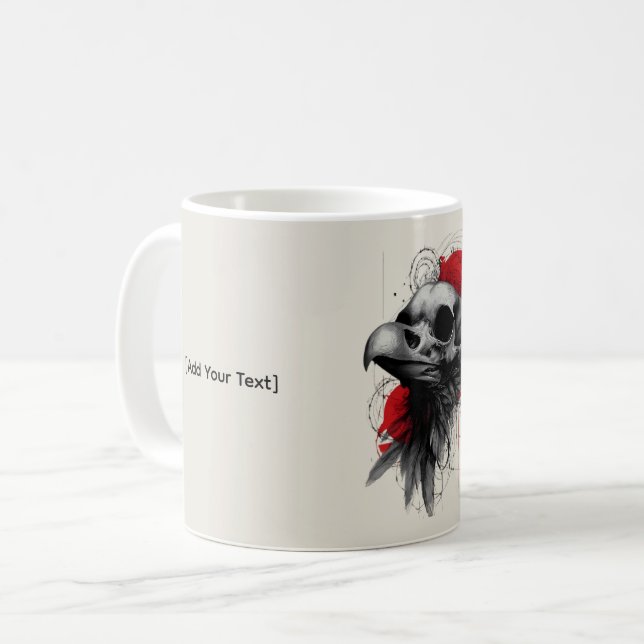 Caneca De Café Dark Crow Skull Gothic Grunge Art Mug (Frente Esquerda)
