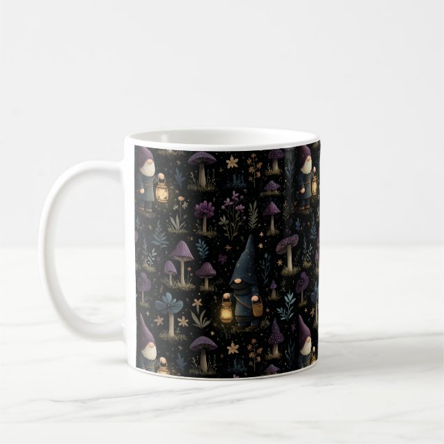 Caneca De Café Dark Fantasy Gnomo e Mushroom Pattern (Esquerda)