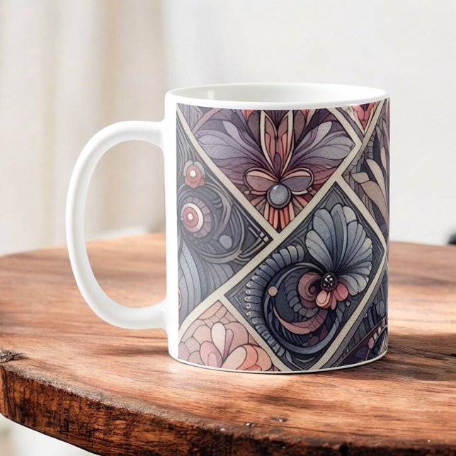 Caneca De Café Dark Romance Burgundy Art Deco Floral Summer (Criador carregado)