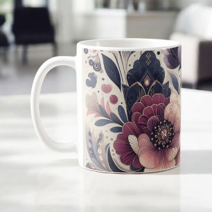 Caneca De Café Dark Romance Burgundy Art Deco Floral Summer