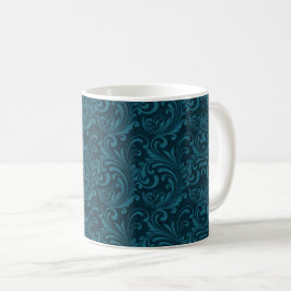 Caneca De Café Dark teal floral damask pattern