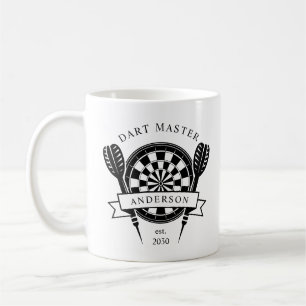 Caneca De Café Dart de nome personalizado preto-e-branco