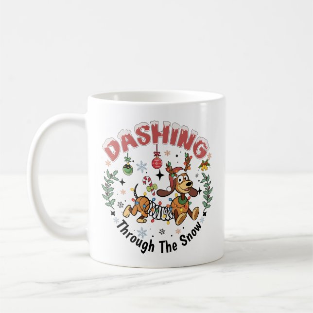 Caneca De Café Dashing Through the Snow Funny Dachshund Dog Xmas (Esquerda)