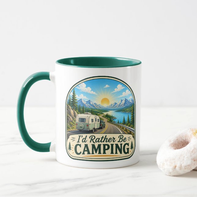 Caneca de Café de Acampamento - Eu Preferiria esta (Com Donut)