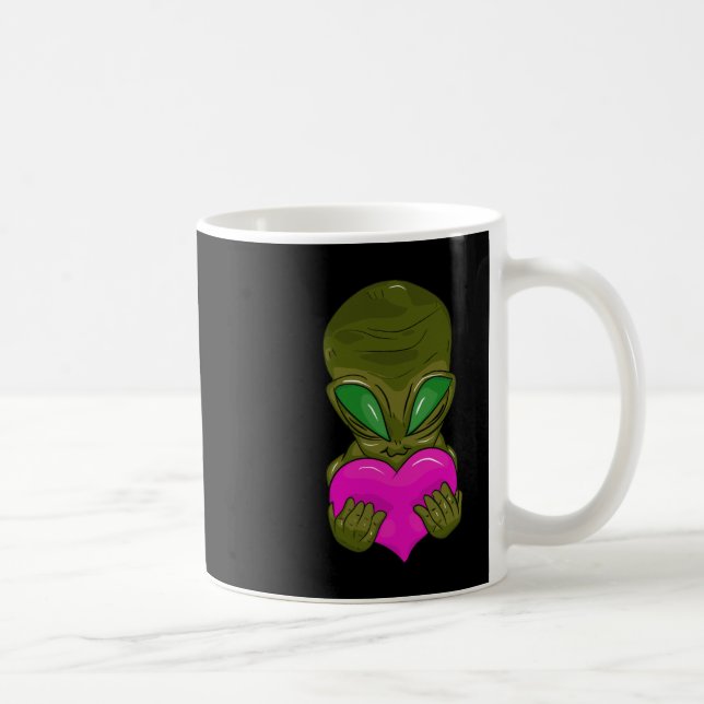 Caneca De Café De Alienígena De Cinza Com Cardíaco Com Vinheta (Direita)