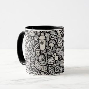 Caneca de Café de Arte Abstrata em Preto e Branco 