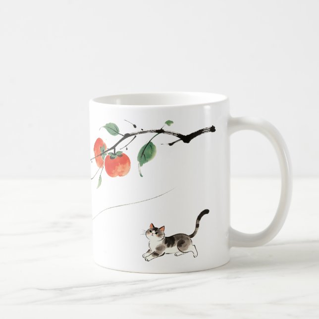 Caneca de Café de Arte de Gato Caqui com Tinta Chi (Direita)