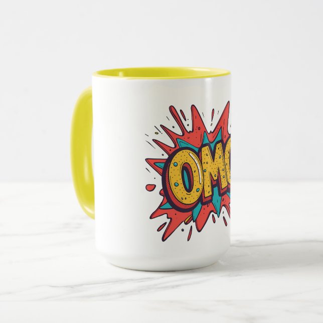 Caneca de Café de Arte Pop “OMG!” de Quadrinhos Re (Frente Esquerda)