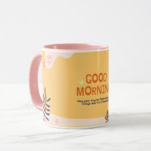 CANECA DE CAFÉ DE BOM DIA EM BEBÊ ROSA E LARANJA F