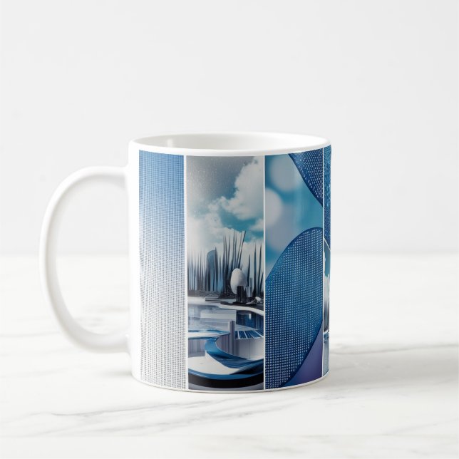 Caneca de Café de Cerâmica Azul Fade Dot Grid (Esquerda)