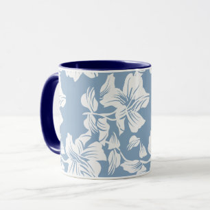 Caneca de Café de Cerâmica com Arte Floral em Azul