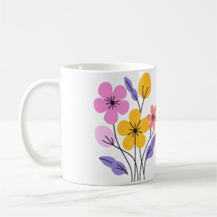 Caneca de Café de Cerâmica com Buquê de Flores Sil