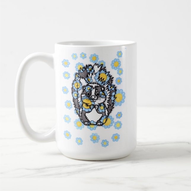 Caneca de Café de Cerâmica com Gambá Fofo e Flores (Esquerda)