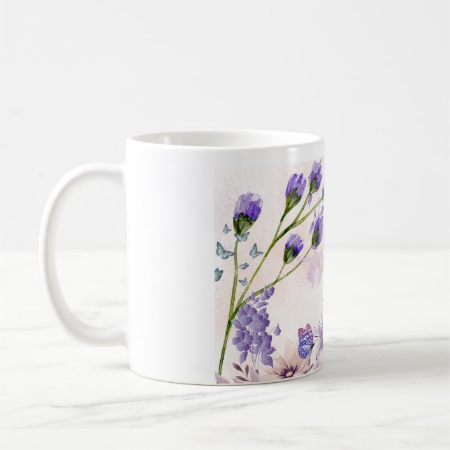 Caneca de Café de Cerâmica Floral Roxa | Fluxo de  (Esquerda)